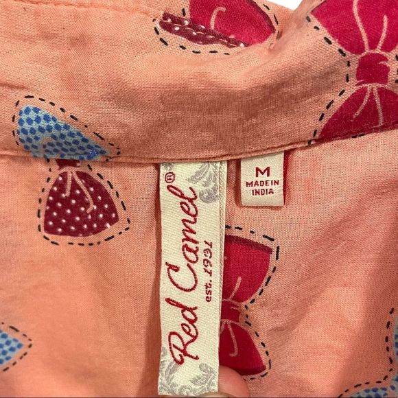 Red Camel Pink with Red White and Blue Bow Ties Cotton Button Down Shirt - Picture 4 of 6